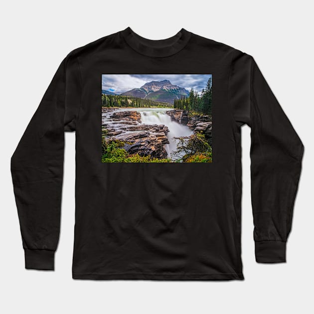 Jasper National Park Athabasca Falls Alberta Canada Banff Long Sleeve T-Shirt by WayneOxfordPh